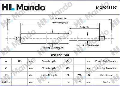 Mando MOP045597 - Plinski amortizer, hauba motora www.molydon.hr