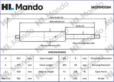 Mando MOP045584 - Plinski amortizer, prtljaznik/utovarni prostor www.molydon.hr