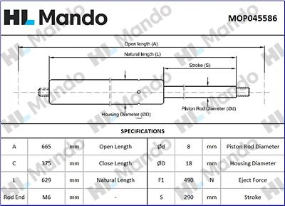 Mando MOP045586 - Plinski amortizer, prtljaznik/utovarni prostor www.molydon.hr
