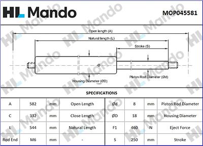 Mando MOP045581 - Plinski amortizer, prtljaznik/utovarni prostor www.molydon.hr