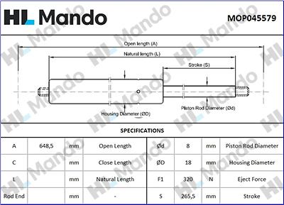 Mando MOP045579 - Plinski amortizer, hauba motora www.molydon.hr