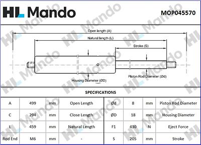 Mando MOP045570 - Plinski amortizer, prtljaznik/utovarni prostor www.molydon.hr