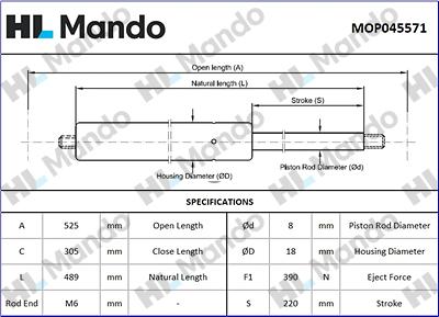 Mando MOP045571 - Plinski amortizer, prtljaznik/utovarni prostor www.molydon.hr