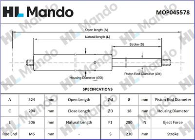 Mando MOP045578 - Plinski amortizer, prtljaznik/utovarni prostor www.molydon.hr