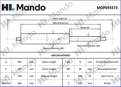 Mando MOP045573 - Plinski amortizer, prtljaznik/utovarni prostor www.molydon.hr