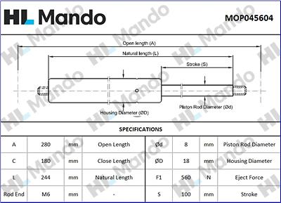 Mando MOP045604 - Plinski amortizer, prtljaznik/utovarni prostor www.molydon.hr