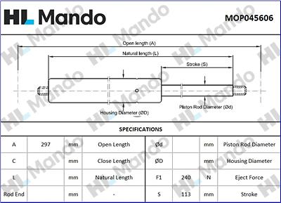 Mando MOP045606 - Plinski amortizer, prtljaznik/utovarni prostor www.molydon.hr