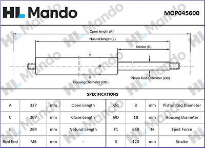 Mando MOP045600 - Plinski amortizer, prtljaznik/utovarni prostor www.molydon.hr
