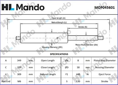 Mando MOP045601 - Plinski amortizer, prtljaznik/utovarni prostor www.molydon.hr