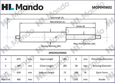 Mando MOP045602 - Plinski amortizer, prtljaznik/utovarni prostor www.molydon.hr