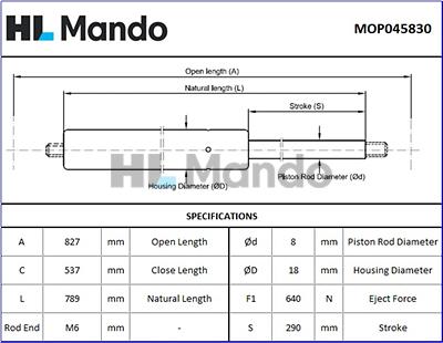Mando MOP045830 - Plinski amortizer, prtljaznik/utovarni prostor www.molydon.hr