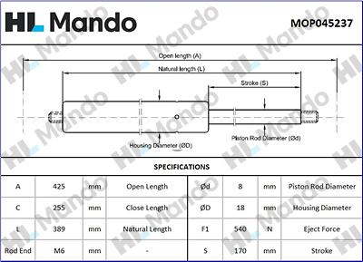 Mando MOP045237 - Plinski amortizer, prtljaznik/utovarni prostor www.molydon.hr