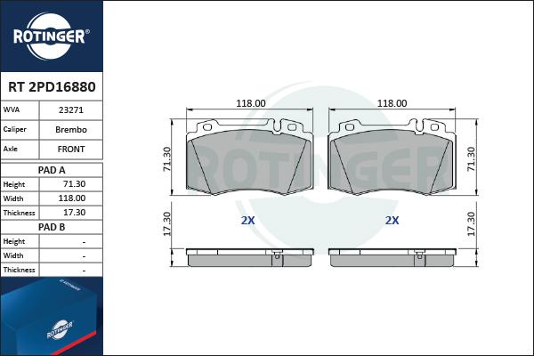 Rotinger RT 2PD16880 - Komplet Pločica, disk-kočnica www.molydon.hr