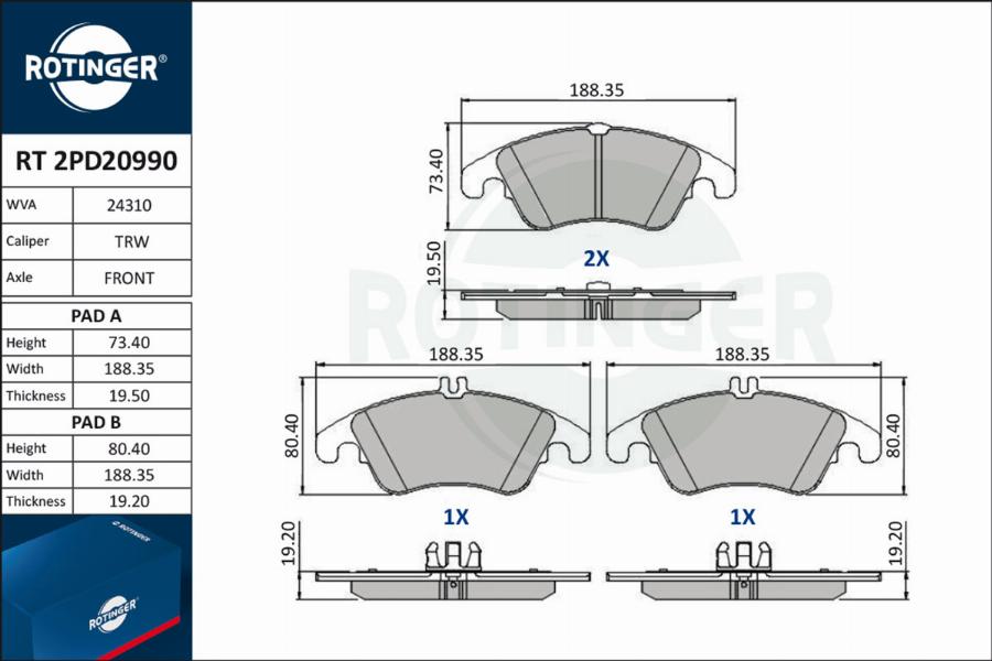 Rotinger RT 2PD20990 - Komplet Pločica, disk-kočnica www.molydon.hr