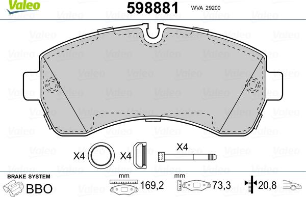 VALEO 598881 - Komplet Pločica, disk-kočnica www.molydon.hr