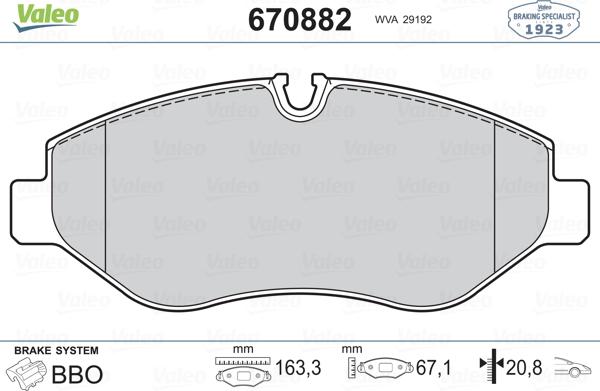 VALEO 670882 - Komplet Pločica, disk-kočnica www.molydon.hr