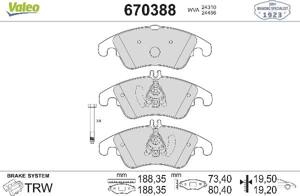 VALEO 670388 - Komplet Pločica, disk-kočnica www.molydon.hr