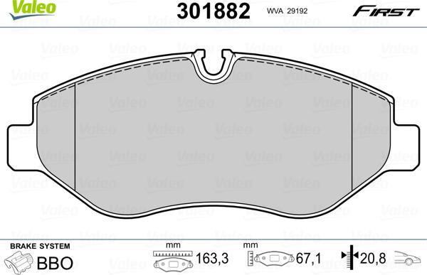 VALEO 301882 - Komplet Pločica, disk-kočnica www.molydon.hr