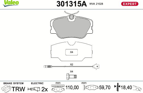 VALEO 301315A - Komplet Pločica, disk-kočnica www.molydon.hr