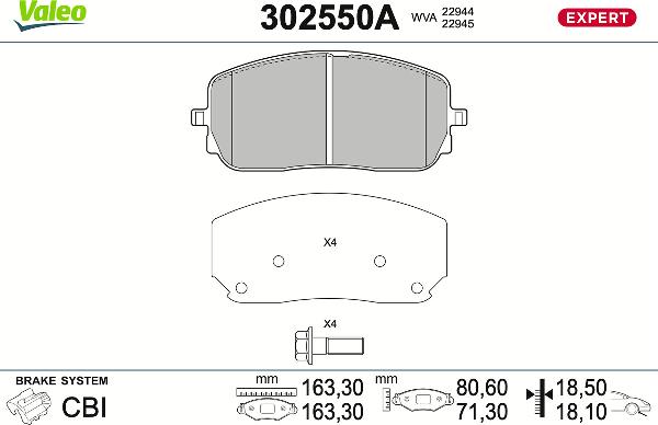 VALEO 302550A - Komplet Pločica, disk-kočnica www.molydon.hr