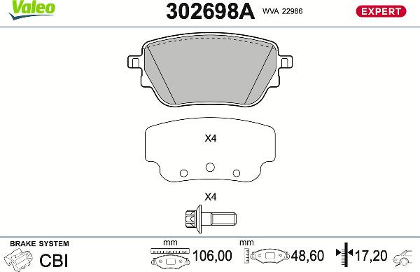 VALEO 302698A - Komplet Pločica, disk-kočnica www.molydon.hr