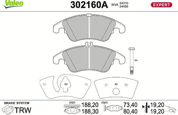 VALEO 302160A - Komplet Pločica, disk-kočnica www.molydon.hr