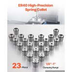 Komplet steznih čahura ER40, 23 komada, raspon 3,2–25,4 mm (1/8″–1″), TIR 0,015 mm, kutija