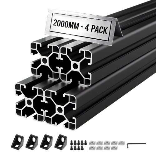 Aluminijski profil 4040 s T-utorom, 4 komada po 2 m (ukupno 8 m'), crni, s priborom Aluminijski profil 4040 s T-utorom, 4 komada po 2 m (ukupno 8 m'), crni, s priborom