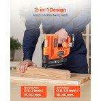 Aku čavlara i pištolj za spajalice 2 u 1, 18 GA, 20 V, čavli 15–55 mm, spajalice 16–40 mm