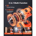 Aku udarna bušilica 20 V, 12,7 mm, 65 N·m, motor bez četkica, baterija 4000 mAh, bušenje i vijčenje