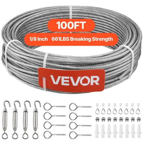 Čelično uže 304 s PVC omotačem, 3,2 mm × 30,5 m, 2,9 kN, s priborom za ugradnju