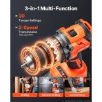 Aku udarna bušilica 20 V, 12,7 mm, 160 N·m, motor bez četkica, baterija 4000 mAh, bušenje i vijčenje