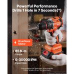 Aku udarna bušilica 20 V, 12,7 mm, 65 N·m, motor bez četkica, baterija 4000 mAh, bušenje i vijčenje