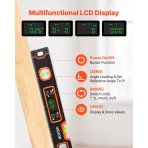 Digitalna magnetna libela 600 mm s osvijetljenim LED zaslonom, točnost ±0,1°, IP54
