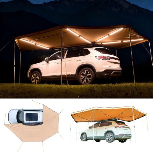 Bočna tenda za vozilo 270° s LED rasvjetom, 12,4 m², vozačka strana, PU3000, UV50+
