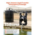 Pneumatska membranska pumpa, do 598 L/min, tijelo od aluminija, za dizel, mazivo i petrolej
