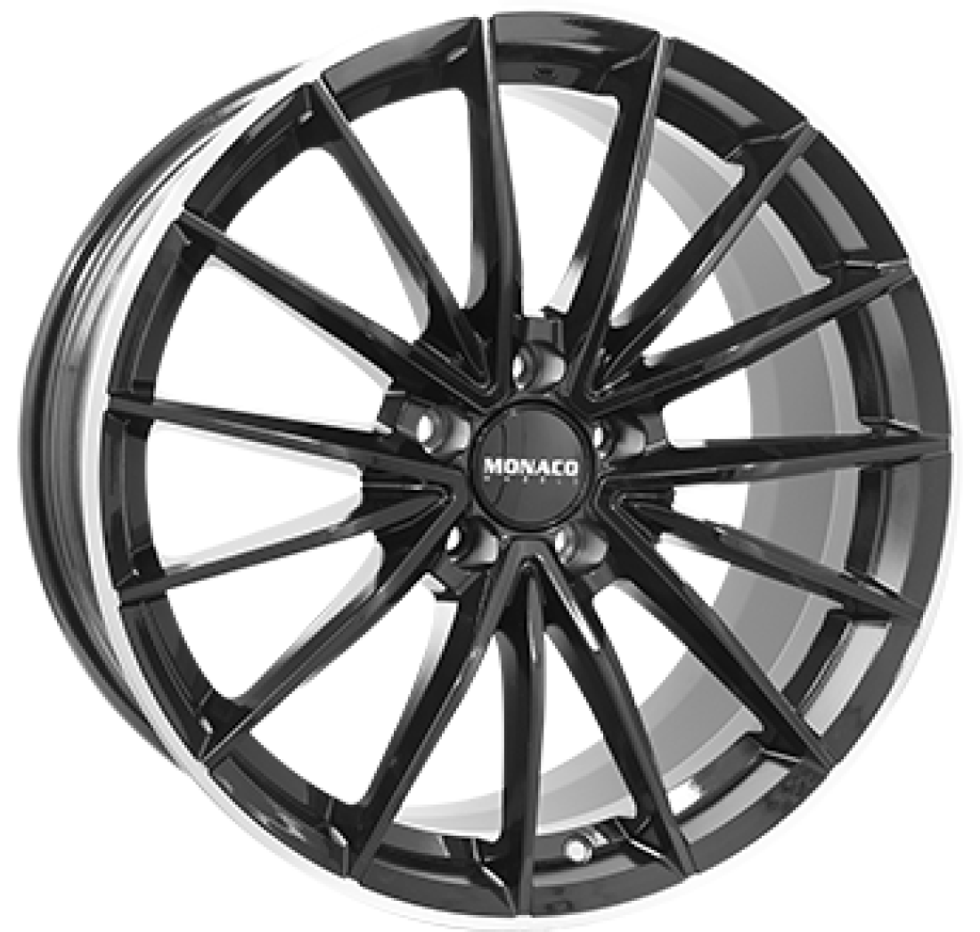 8,0X20 MONACO WHEELS GP14 5/112 ET45 CH66,6 8,0 20 45 5X112 MONACO WHEELS 66,6 Gloss Black / Polished lip