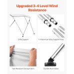 Bimini tenda za brod, 80 W, 3 luka, 183 × 117 cm, svijetlosiva