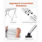 Bimini tenda za čamac na 4 luka s aluminijskim okvirom, 244 cm dužina, 216–229 cm širina