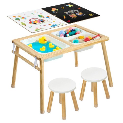 Dječji drveni stol za igru s pijeskom i vodom, sa stolicama Dječji drveni stol za igru s pijeskom i vodom, sa stolicama