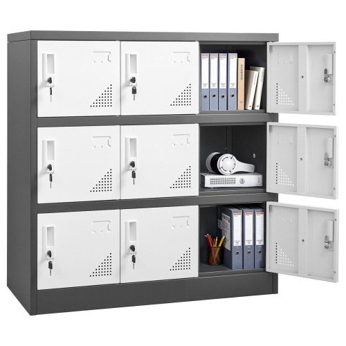 Garderobni metalni ormarić s 9 zaključanih pretinaca, 90 × 45 × 94 cm, sivi Garderobni metalni ormarić s 9 zaključanih pretinaca, 90 × 45 × 94 cm, sivi